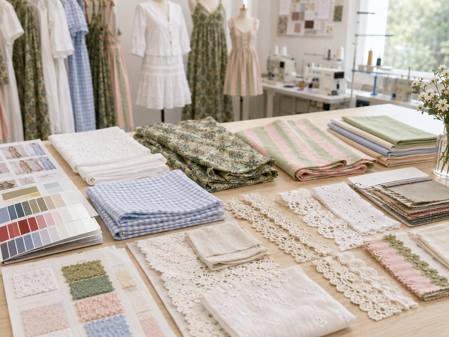 Fabric swatches and lace trims